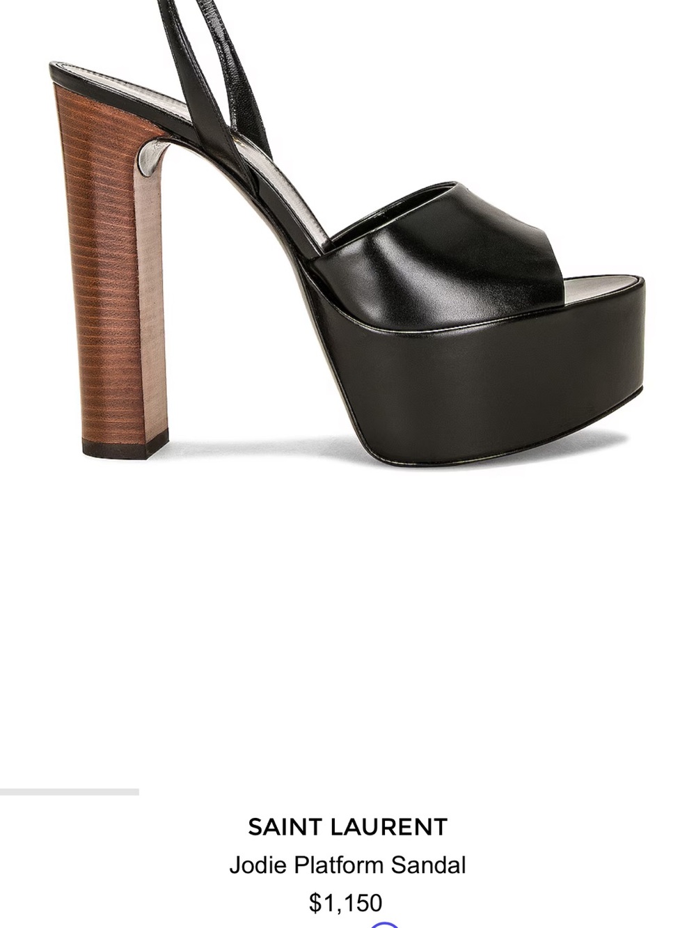Saint Laurent Jodie Black Leather Platform Sandal with Wood-Tone Heel